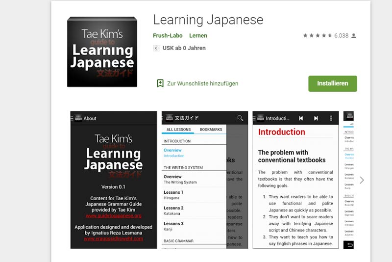 Learning Japanese, App zum Japanisch lernen